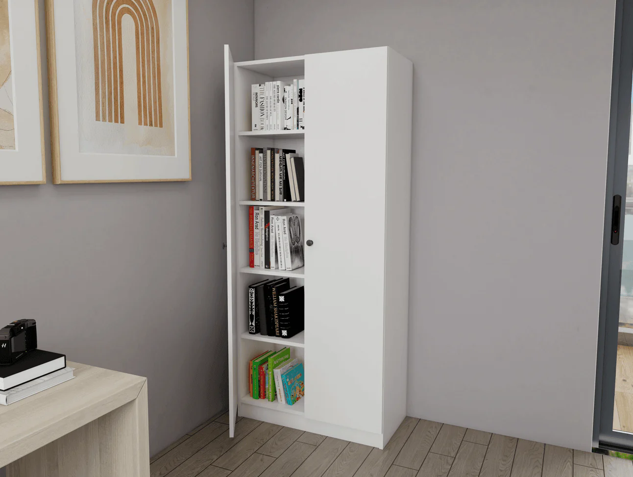 Armoire Blanc - 185 cm - avec 2 porte - Image 3