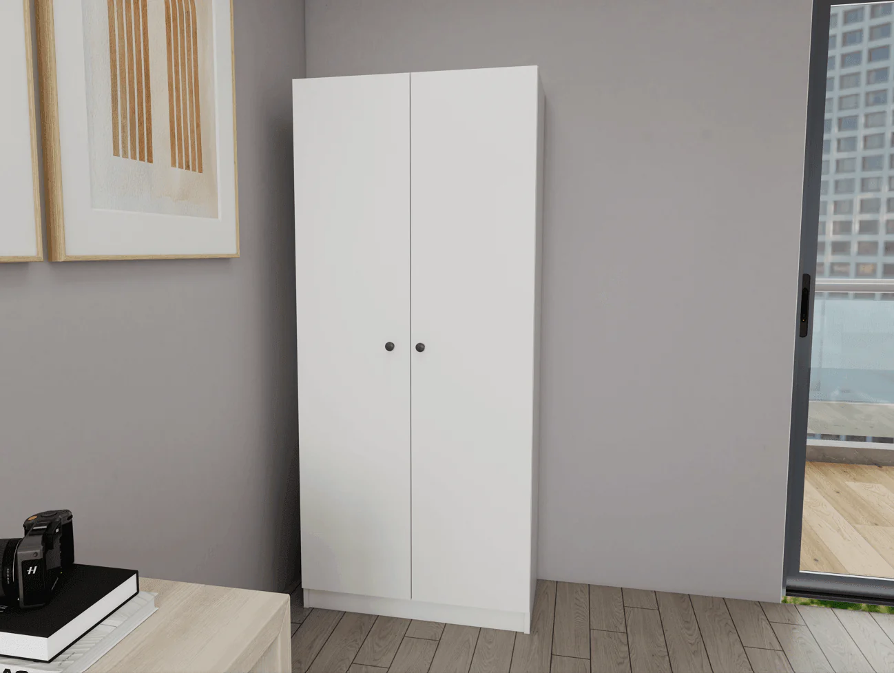 Armoire Blanc - 185 cm - avec 2 porte - Image 4