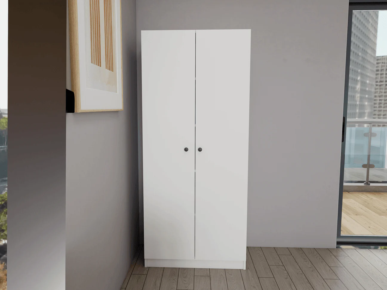 Armoire Blanc - 185 cm - avec 2 porte - Image 5