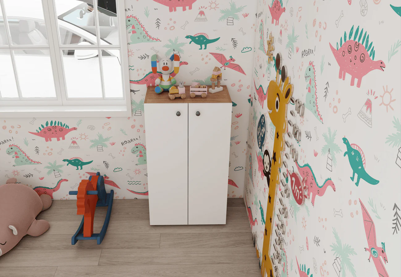 Armoire Land 105 cm - Blanc et Noyer polyvalente avec 2 porte - Image 3