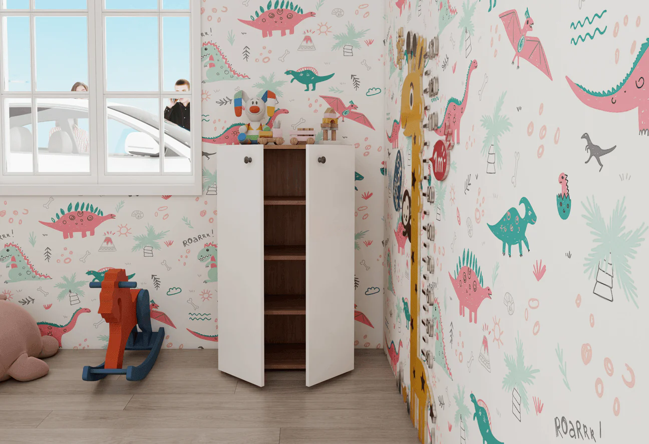 Armoire Land 105 cm - Blanc et Noyer polyvalente avec 2 porte - Image 4