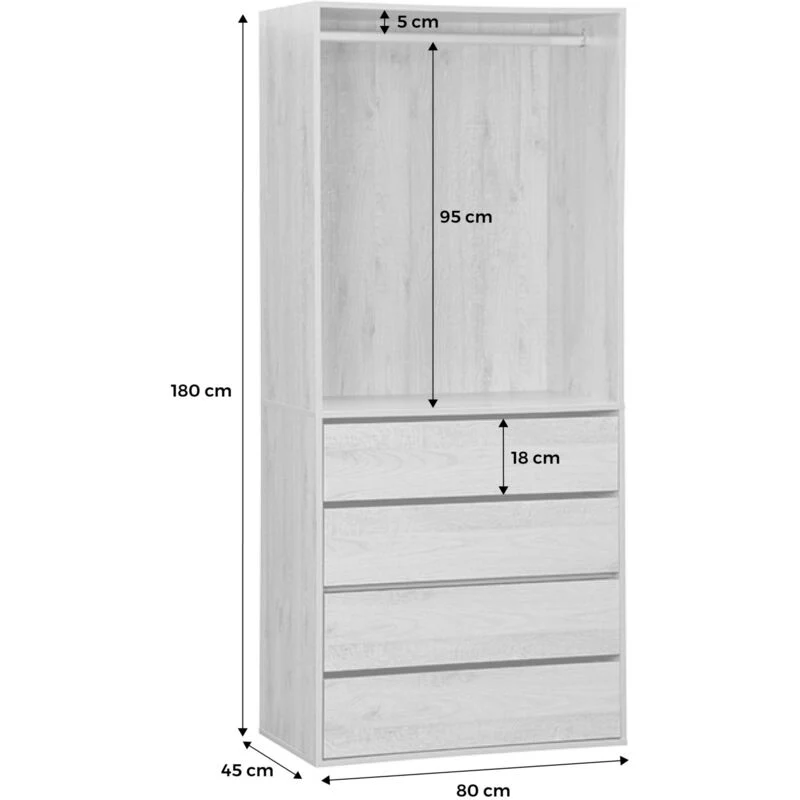 Armoire Vinci Chêne avec 4 tiroirs et 1 penderie naturel - Image 8