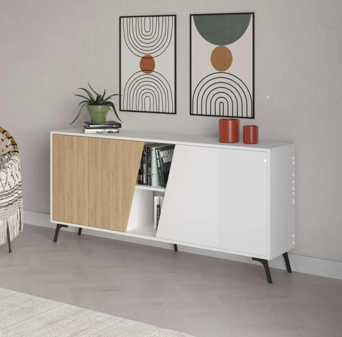 Console LIONAS 180 cm - Buffet de rangement - Chêne et blanc - Image 3