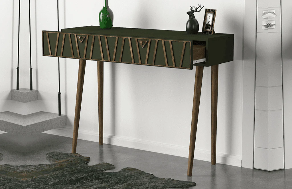 Console NAIROUBI - Vert militaire et Noyer - Ameublement Maroc - Image 3