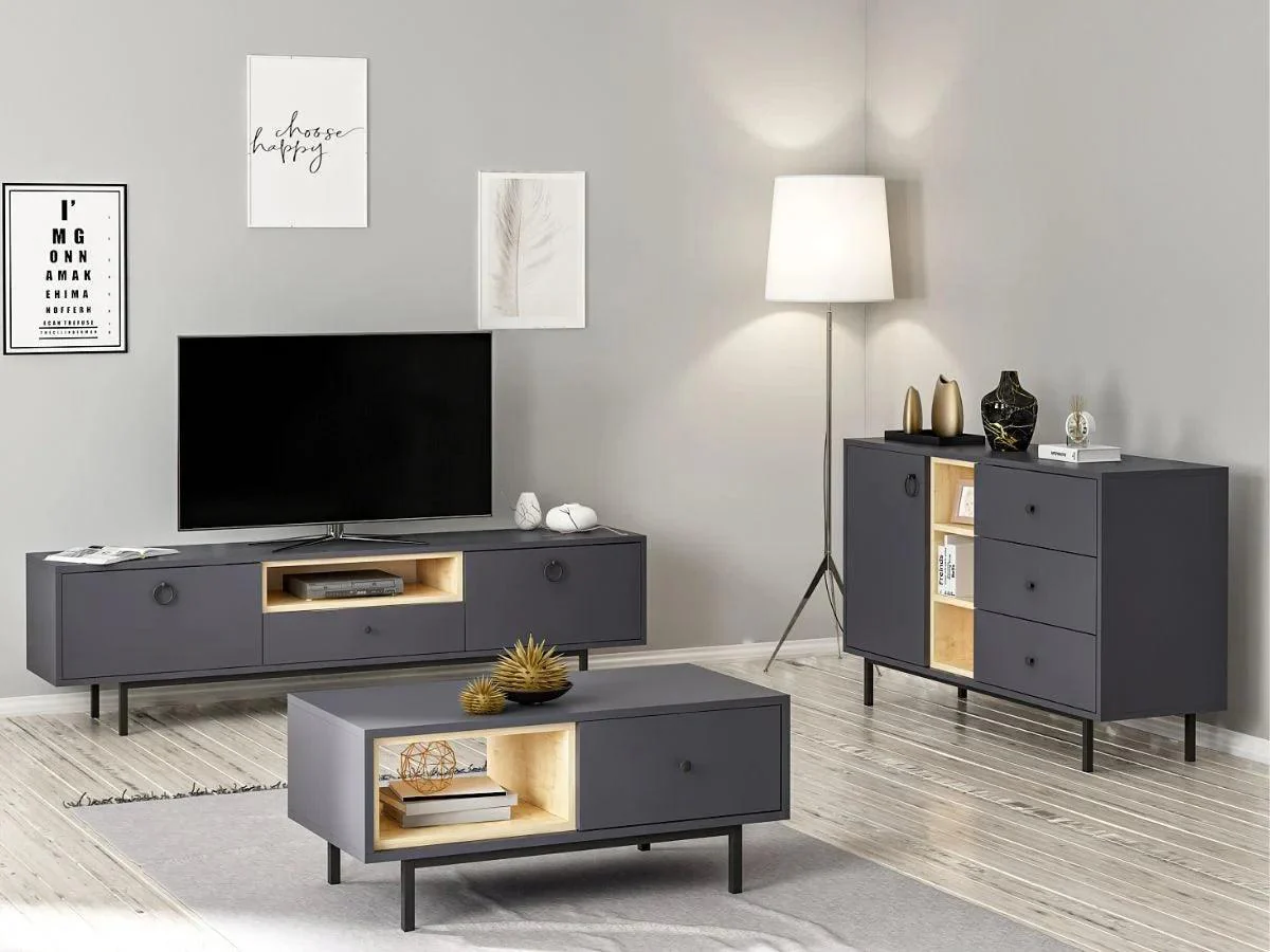 Ensemble BARS  Anthracite (Console+Meuble TV +Table Basse) - Image 3
