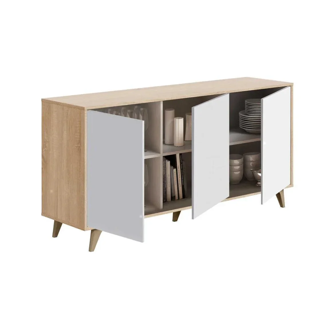 GEANT Plus buffet 3 portes blanc et chêne 154 cm - Image 3