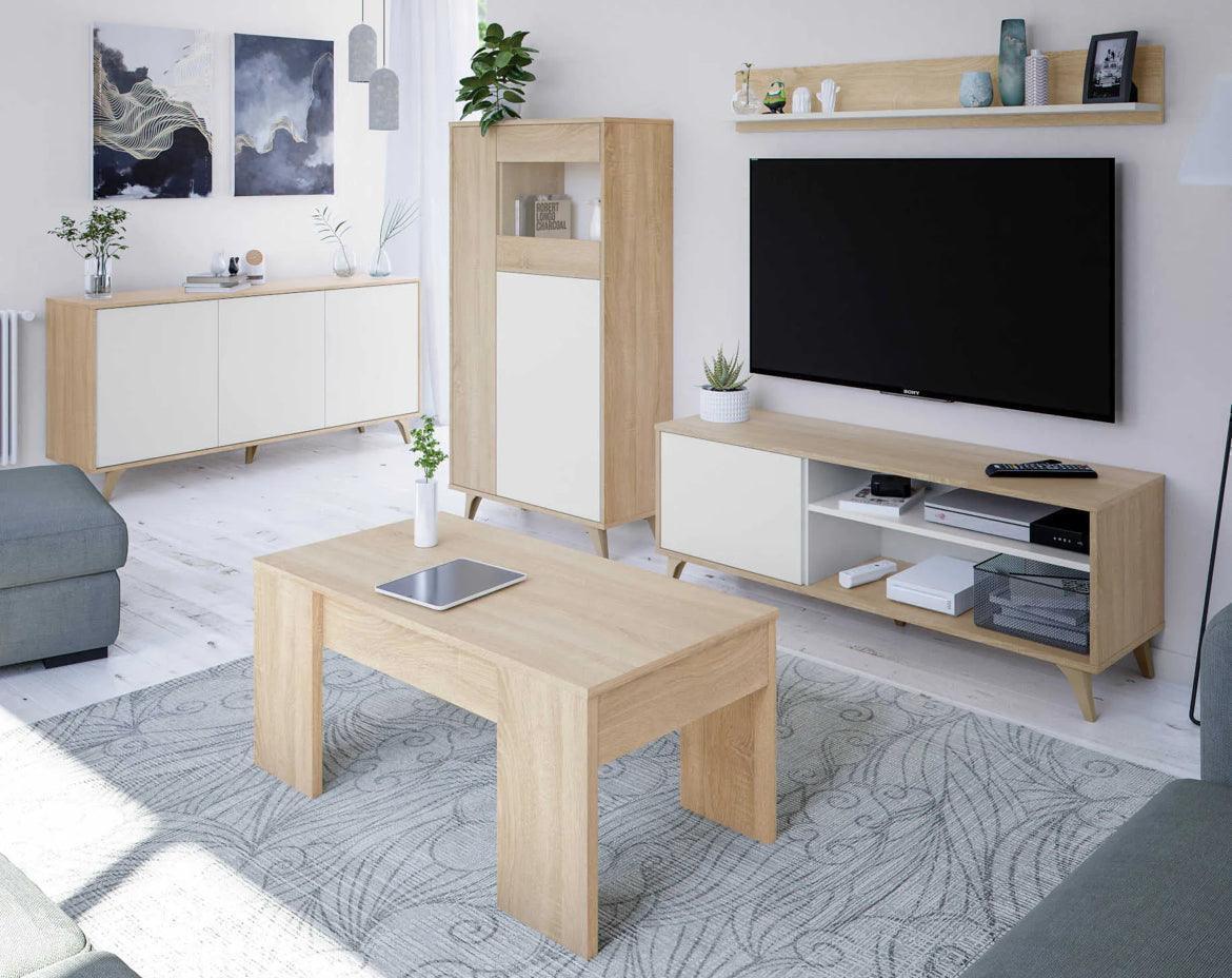 GEANT Plus buffet 3 portes blanc et chêne 154 cm - Image 4