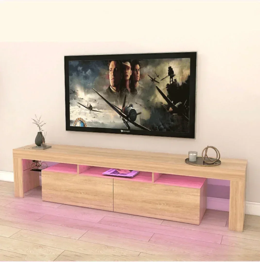 Meuble TV 200cm avec éclairage LED OTIS - Blanc - Image 4