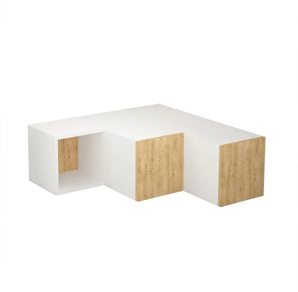 Meuble Tv Angle avec 2 Tiroirs Blanc et Chene - Image 4